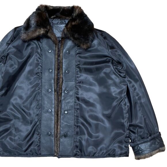 KATHY IRELAND Faux Fur Leather Trim Open Jacket LARGE - Picture 6 of 16